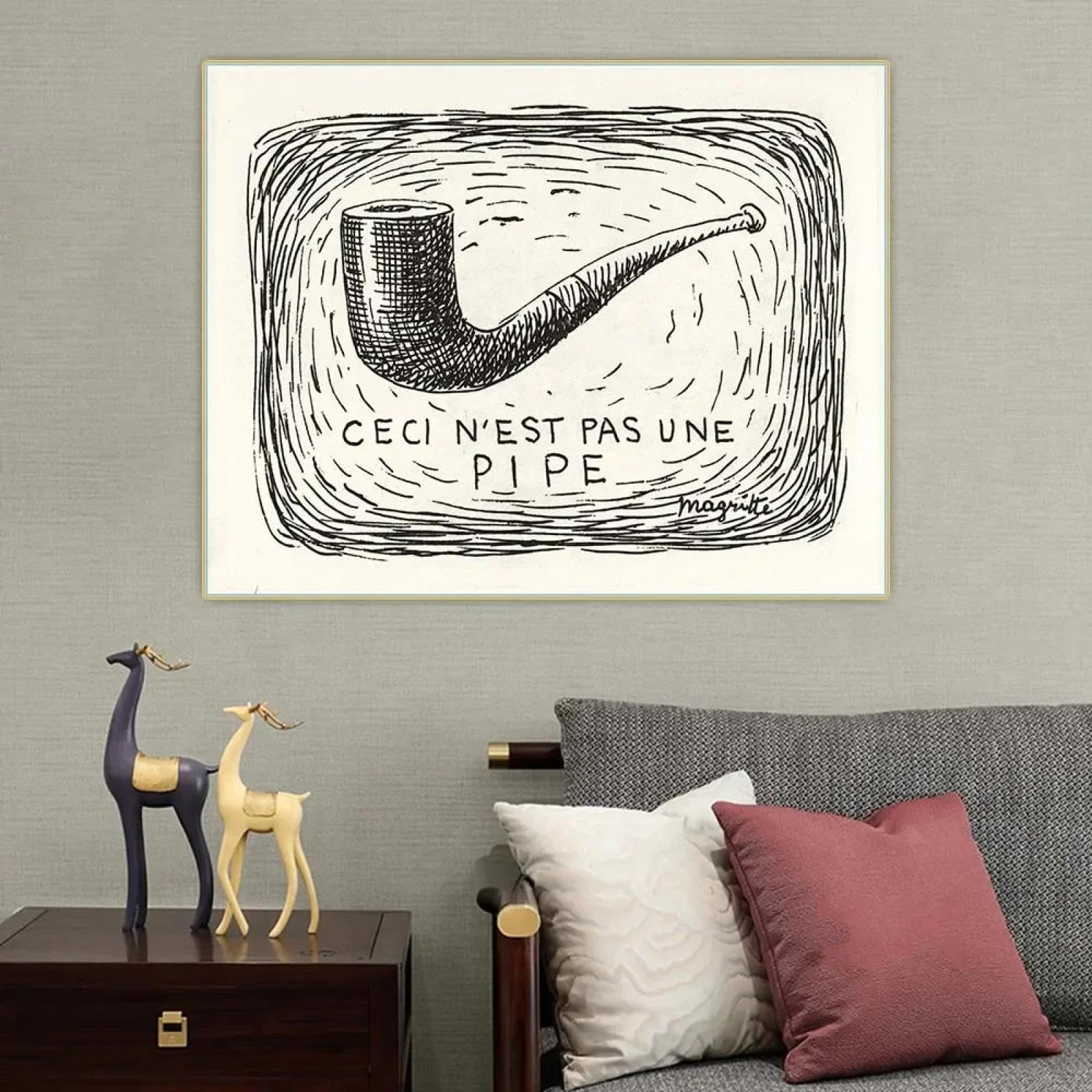 BMGKYAGL Słynne plakaty "To nie jest fajka, 1962", surrealizm, malarstwo na płótnie, estetyka, skandynawski wystrój domu, ramka 30 x 45 cm