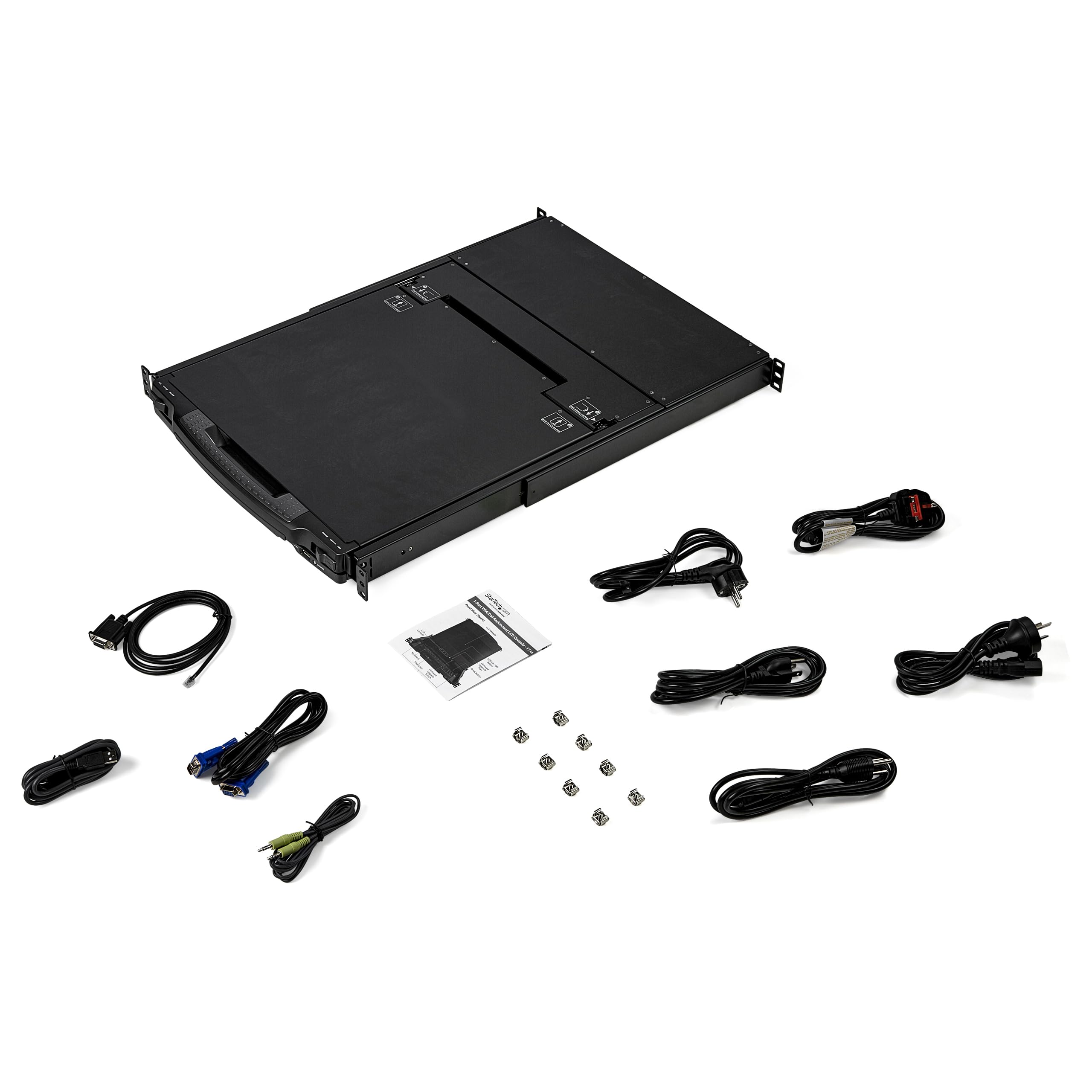 StarTech.com Consola KVM HD de 17" para Rack - de Riel Doble - Incluye Cables y Brackets de Montaje - DVI y VGA - LCD de Montaje en Rack | Pantalla panoramica 16:9 deslizable, Teclado completo con Trackpad