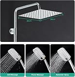 OFFO Colonna Doccia Senza Miscelatore, Asta Doccia Saliscendi con Soffione Pioggia 30x30cm e Doccetta 3 Getti, Asta Doccia Regolabile in Altezza 86-120cm, Tubo Acciaio Inox Antitorsione 1.6m, Cromo - 4