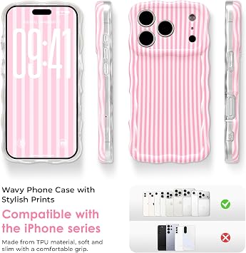 ZCDAYE for iPhone 17 Pro Max Case Cute Wavy Aethetic Printed Phone Case for Women Girls, Pretty Funky Pattern Soft Shell Full Camera Protective Cases for iPhone 17 Pro Max (6.9 inches, Pink Stripes