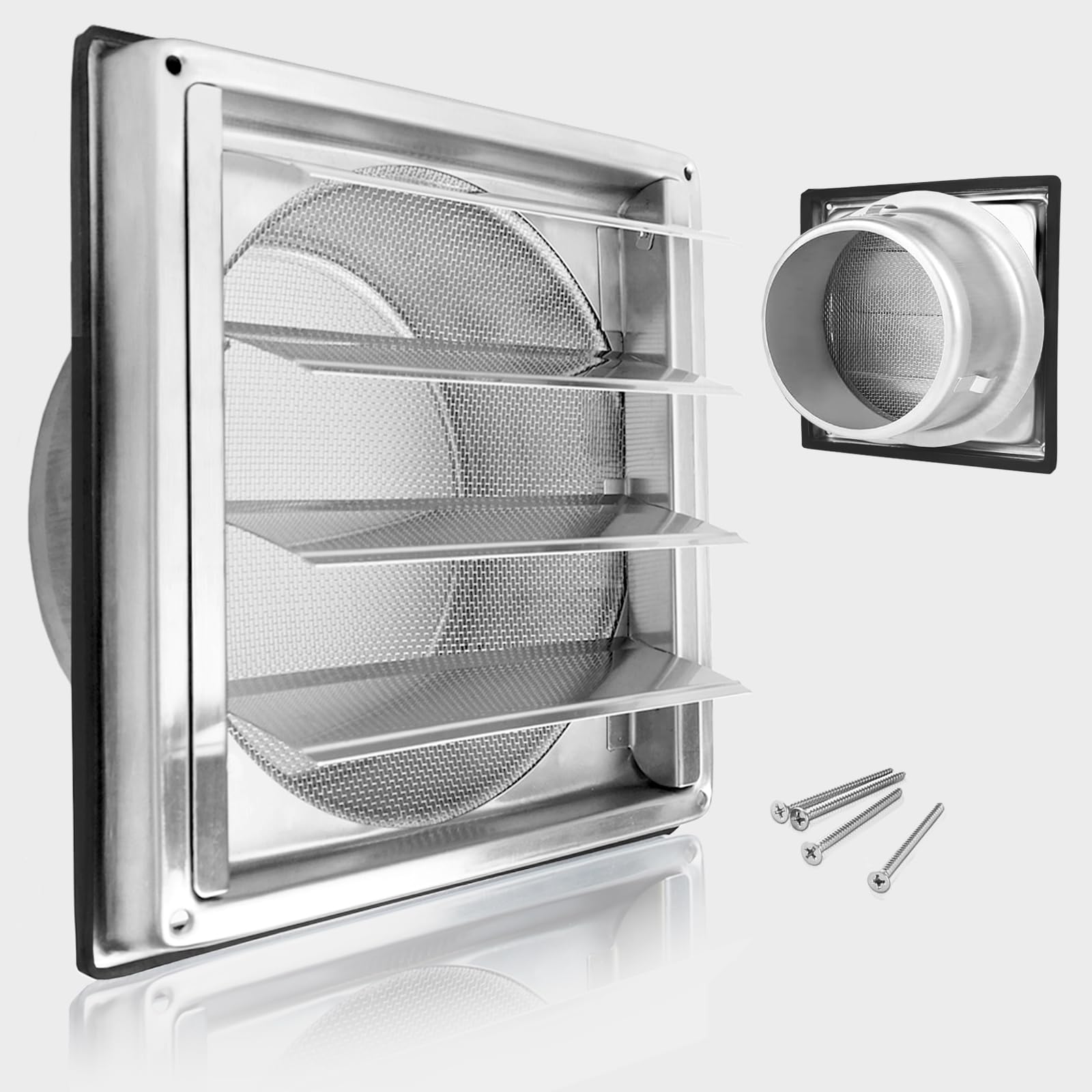 150mm Grille de ventilation, 304 inox Clapet anti-retour Grille de protection contre les intempéries, Grille de ventilation avec moustiquaire,Aeration INOX, pour tuyau VMC et gainage etc