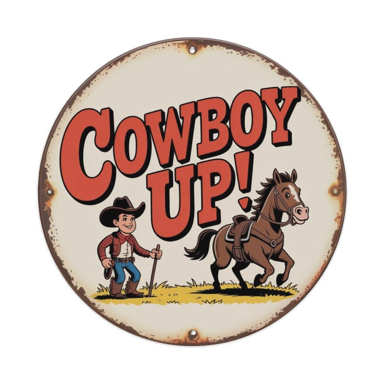 Cowboy Up Retro Comic Metal Tin Sign Plaque