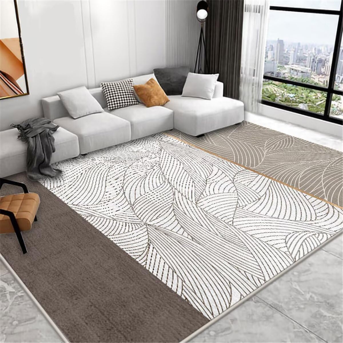 Tapis de chambre lavable résistant à l'usure et durable motif floral gris