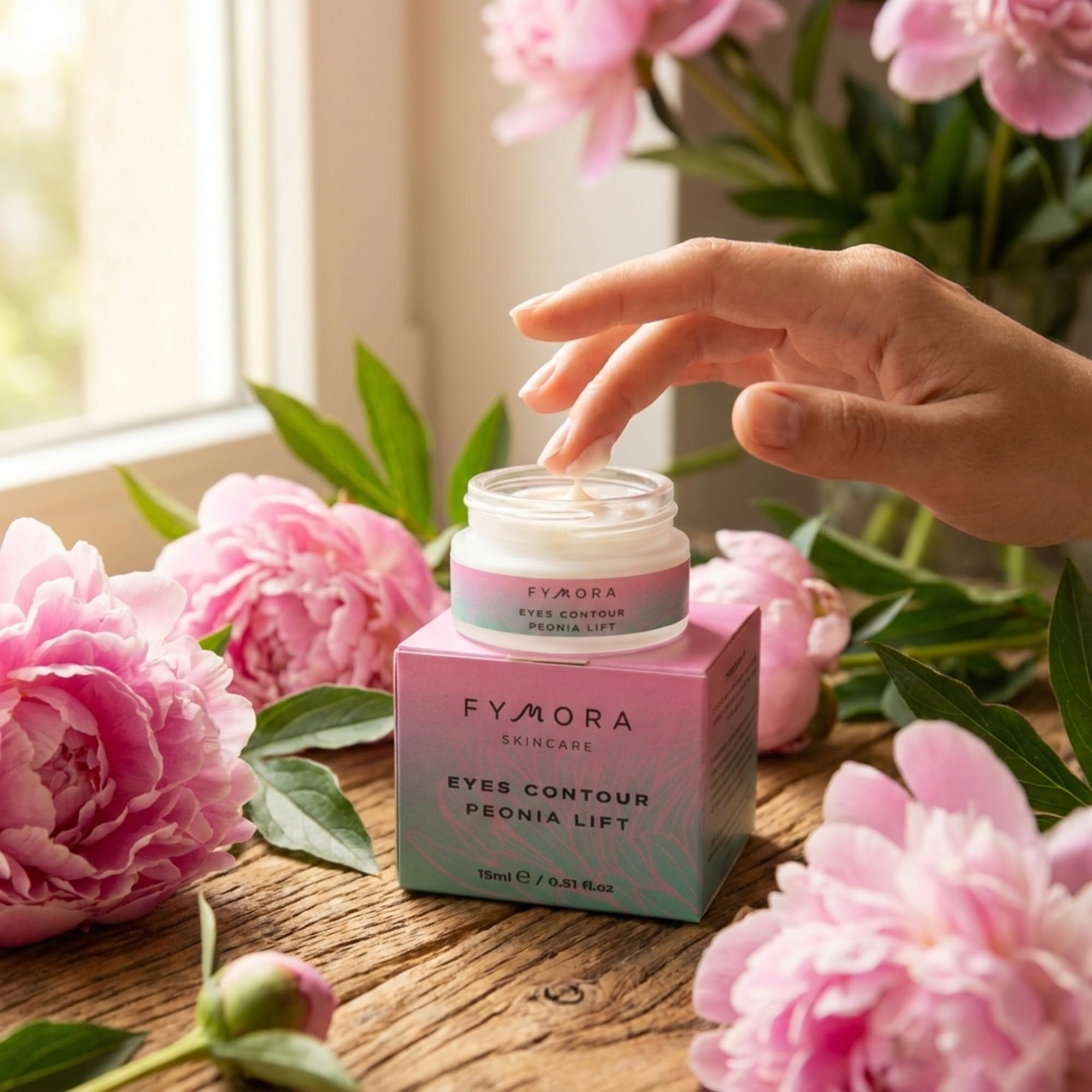 Fymora Peonia Lift Contorno Occhi Antirughe: Crema Idratante con Caffeina e Acido Ialuronico per Borse, Occhiaie e Palpebre Cadenti - Effetto Lifting Illuminante per Pelle Sensibile Uomo e Donna