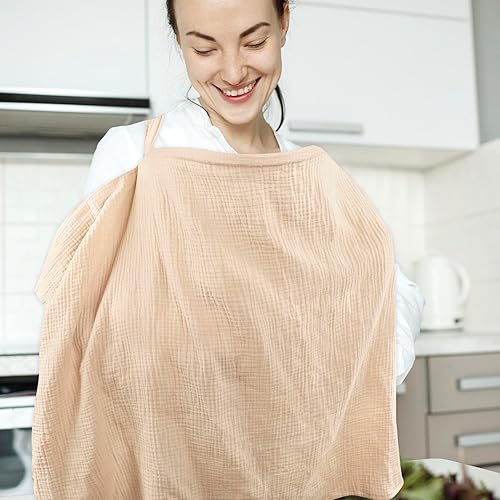 Miniatura 2 de Funda de lactancia de muselina de algodón suave para verano, cubierta de lactancia transpirable para lactancia materna del bebé, color trigo