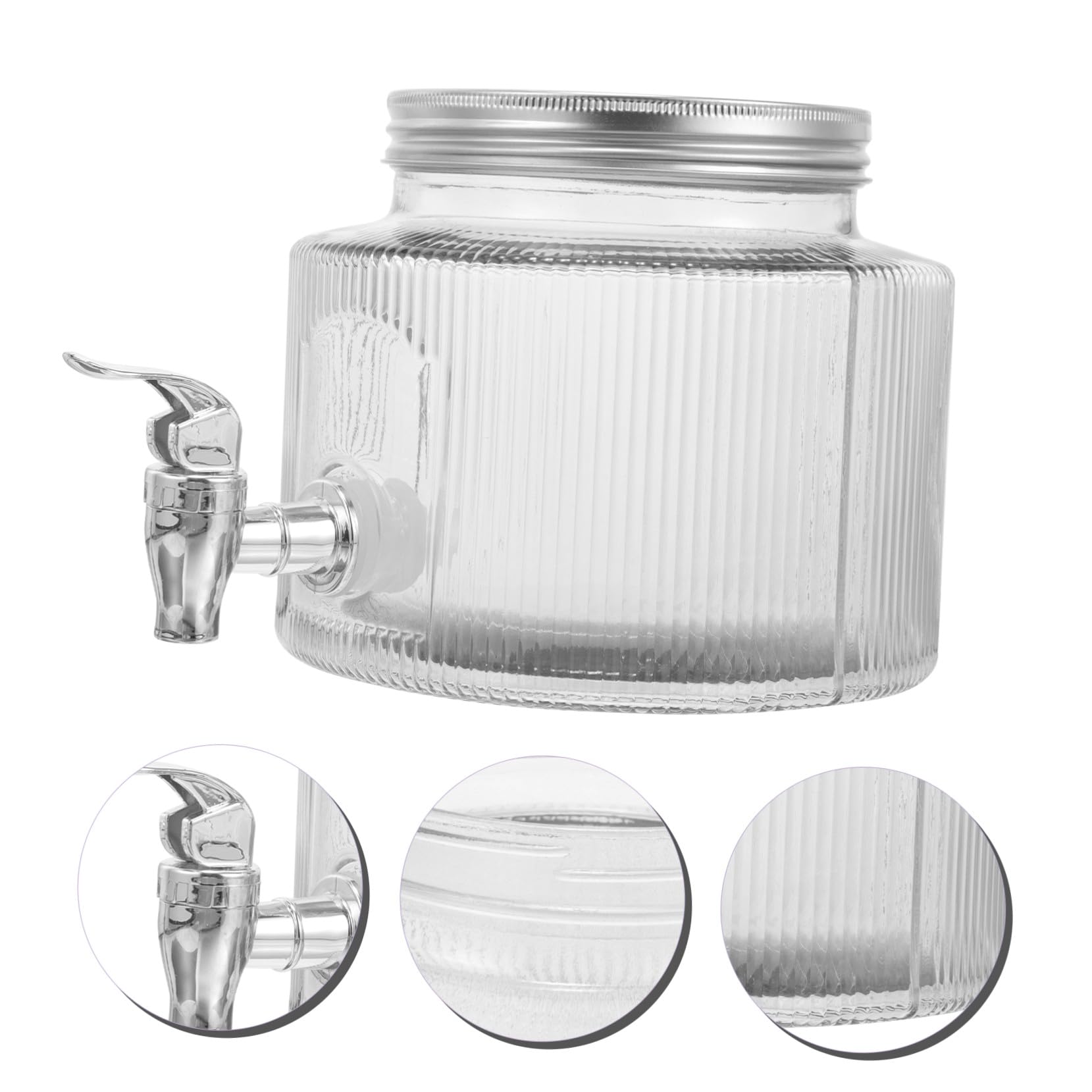 Dispenser per Bevande da 2,8l con Rubinetto e Coperchio Sigillato in Vetro Design Unico Bianco, per Cocktail, Tè alla Frutta e Feste