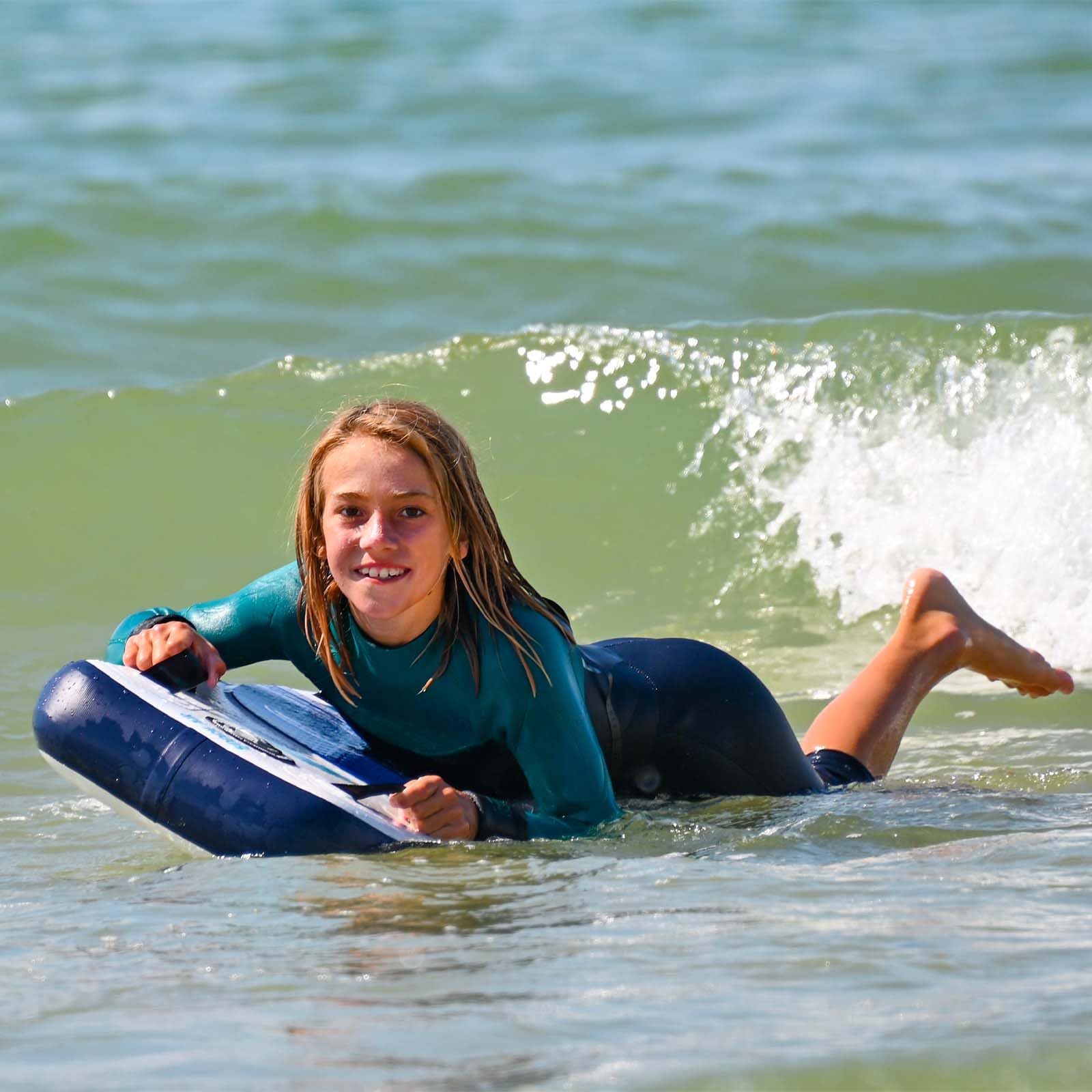 F2 Inflatable Body Board aufblasbares Boogie Board Air 3,7 Blau für Kinder und Erwachsene Skimboard Wellenboard Neues Modell