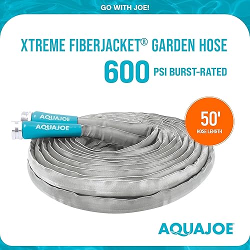 Miniatura 6 de Aqua Joe AJFJH50-PRX XTREME FIBERJACKET Manguera de jardín resistente a las torceduras, accesorios de metal, 600 PSI máximo, 12 pulgada de diámetro,