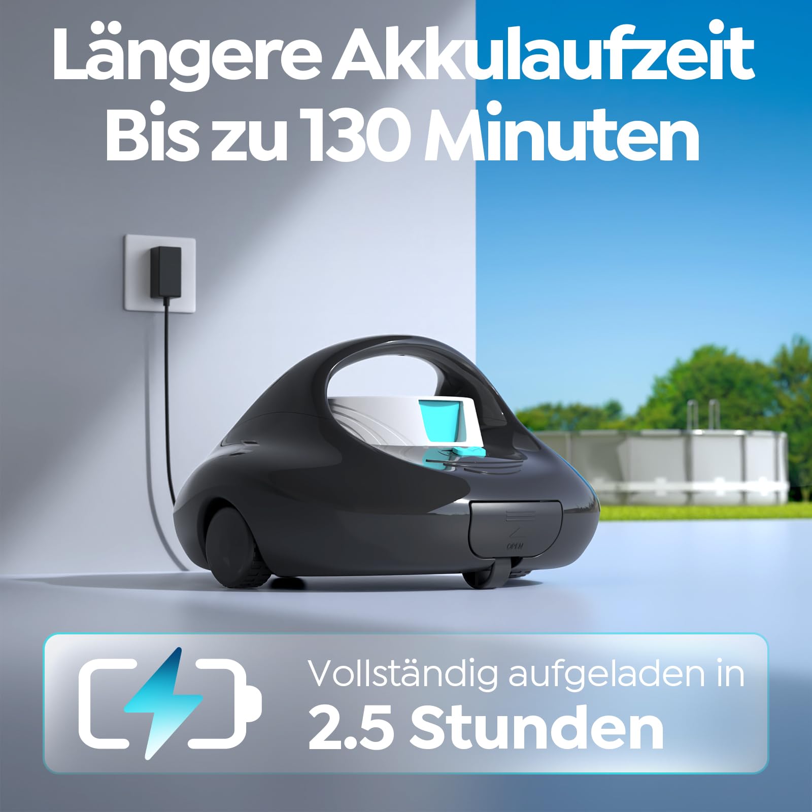 Pleco Se Poolroboter Akku 130 Mins Leistungsstarke Reinigung, Automatischer Kabelloser Poolreiniger Duale Motoren für Flachboden Pool bis zu 80 m²