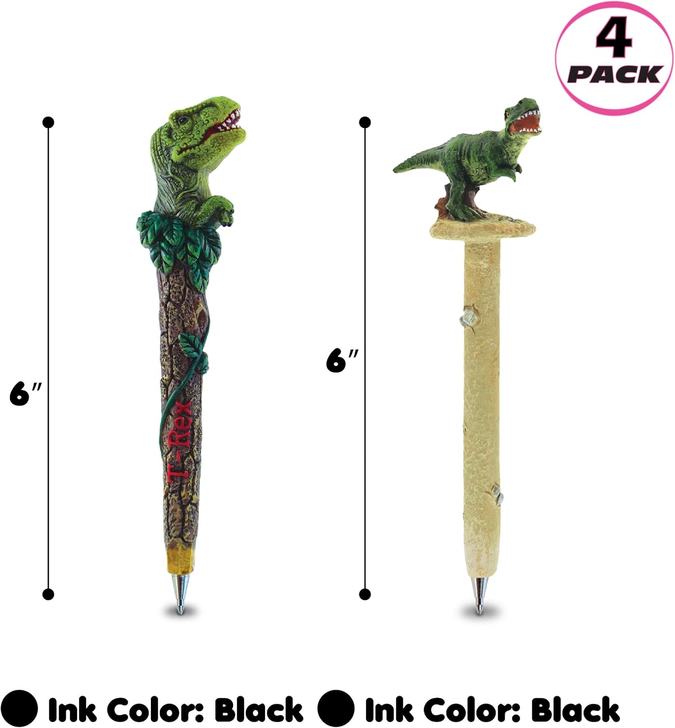 Bundle of Dinosaurs Tyrannosaurus Rex Novelty Pens - Fun and Unique T-Rex Ballpoint Pens, Colorful Dinosaur Writing Pens For School and Office - 4 Pack