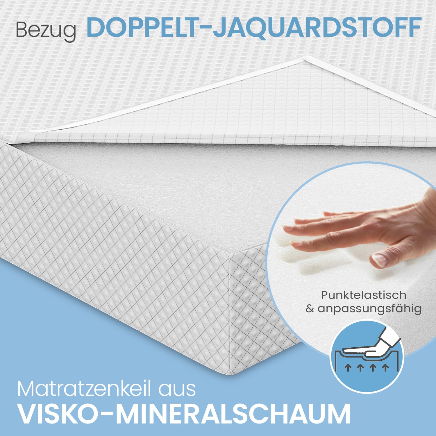 ELONEO cuscino a cuneo per letto, cuneo 80x100 cm, schiuma visco-minerale, rialzo materasso