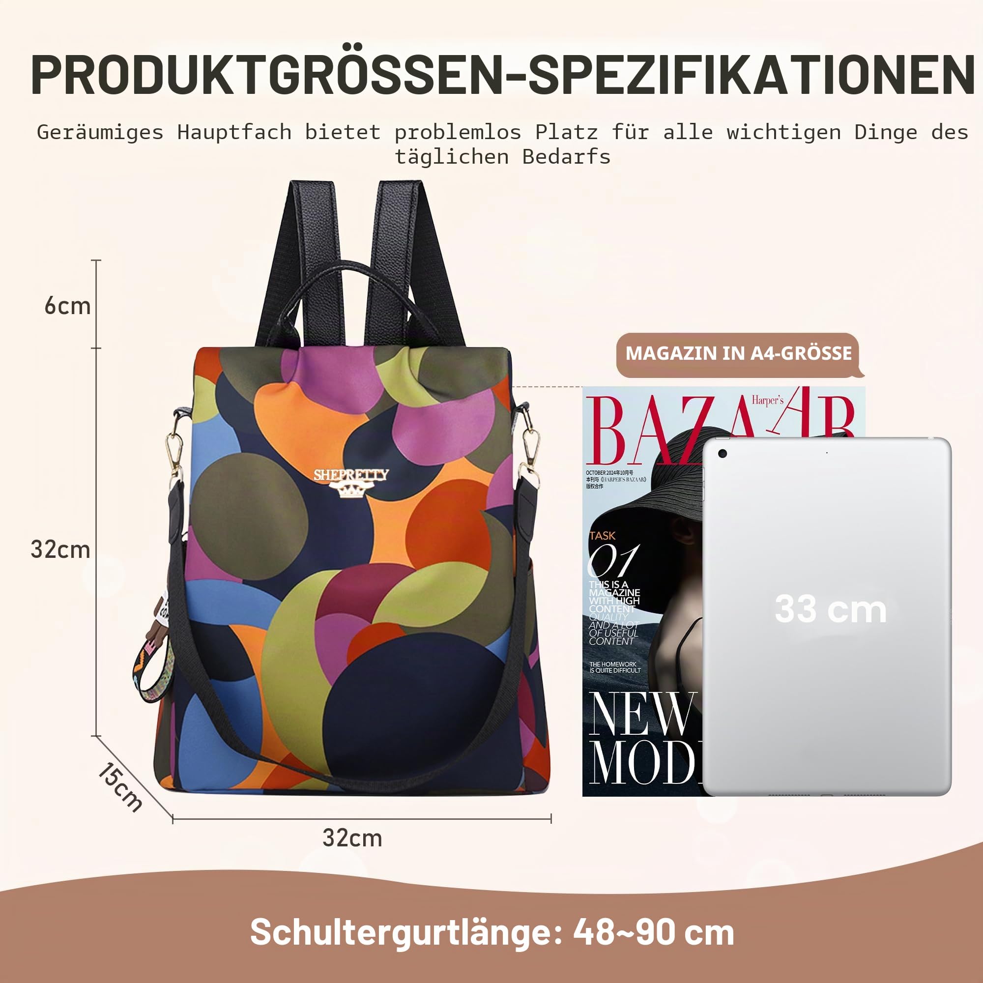 shepretty Damen Rucksack Anti Diebstahl Umhängetasche Multifunktions Schultaschen