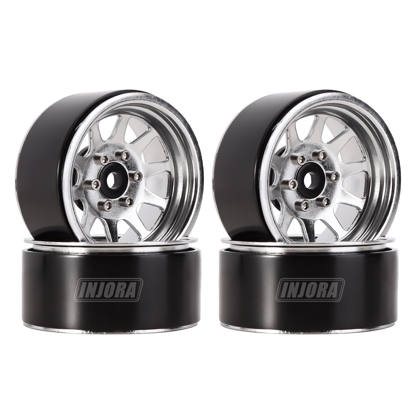 INJORA 1.9 Beadlock Wheel Rims for 1:10 RC Crawler Axial SCX10 Pro SCX10 III TRX4 VS4-10 Redcat Gen 8 7 Pro Enduro,Metal Alloy,107g/pcs (Silver)