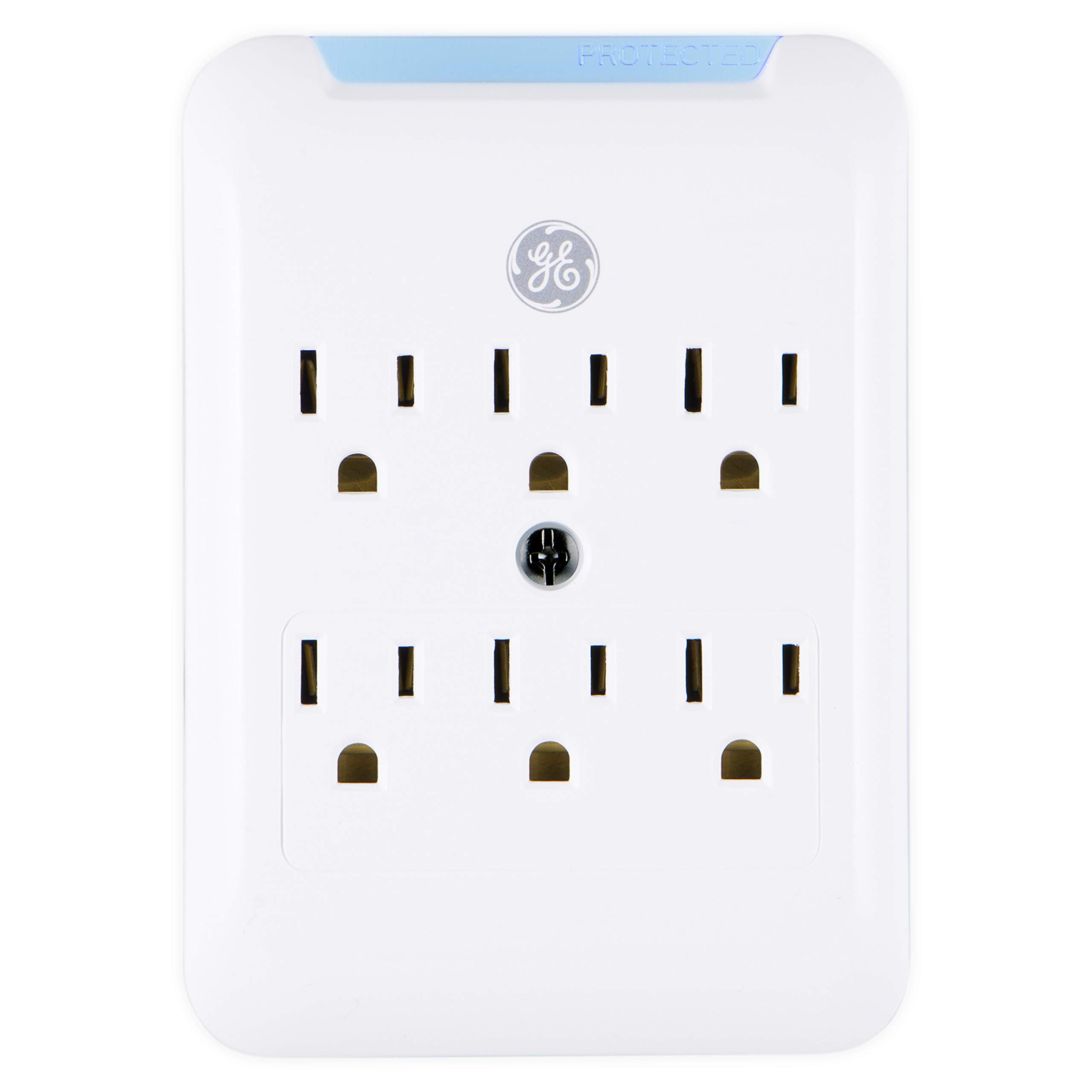 GE Pro Surge Protector Wall Tap, 6 Outlets, 3 Prong, Protected Indicator Light, Mounting Screw, 15A, 540 Joules, UL Listed, White, 38431
