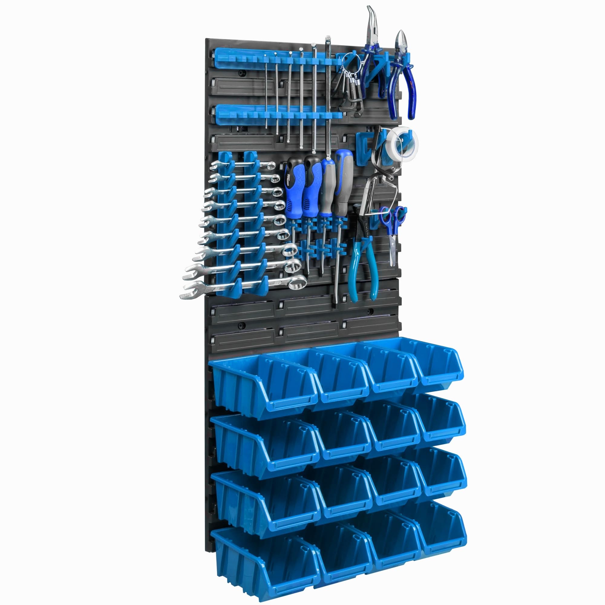 16 cajas apilables de pared de plástico, 39 x 78 cm, estanterias de pared, soporte para herramientas, taller, garaje, sistema de almacenamiento