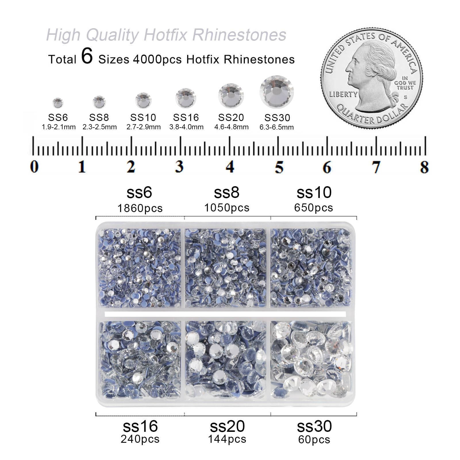 4000 Strass Termoadesivi Hotfix - 6 Misure Miste Con Matita Cera E Pinzette, Per Abbigliamento E Artigianato - Foto 3