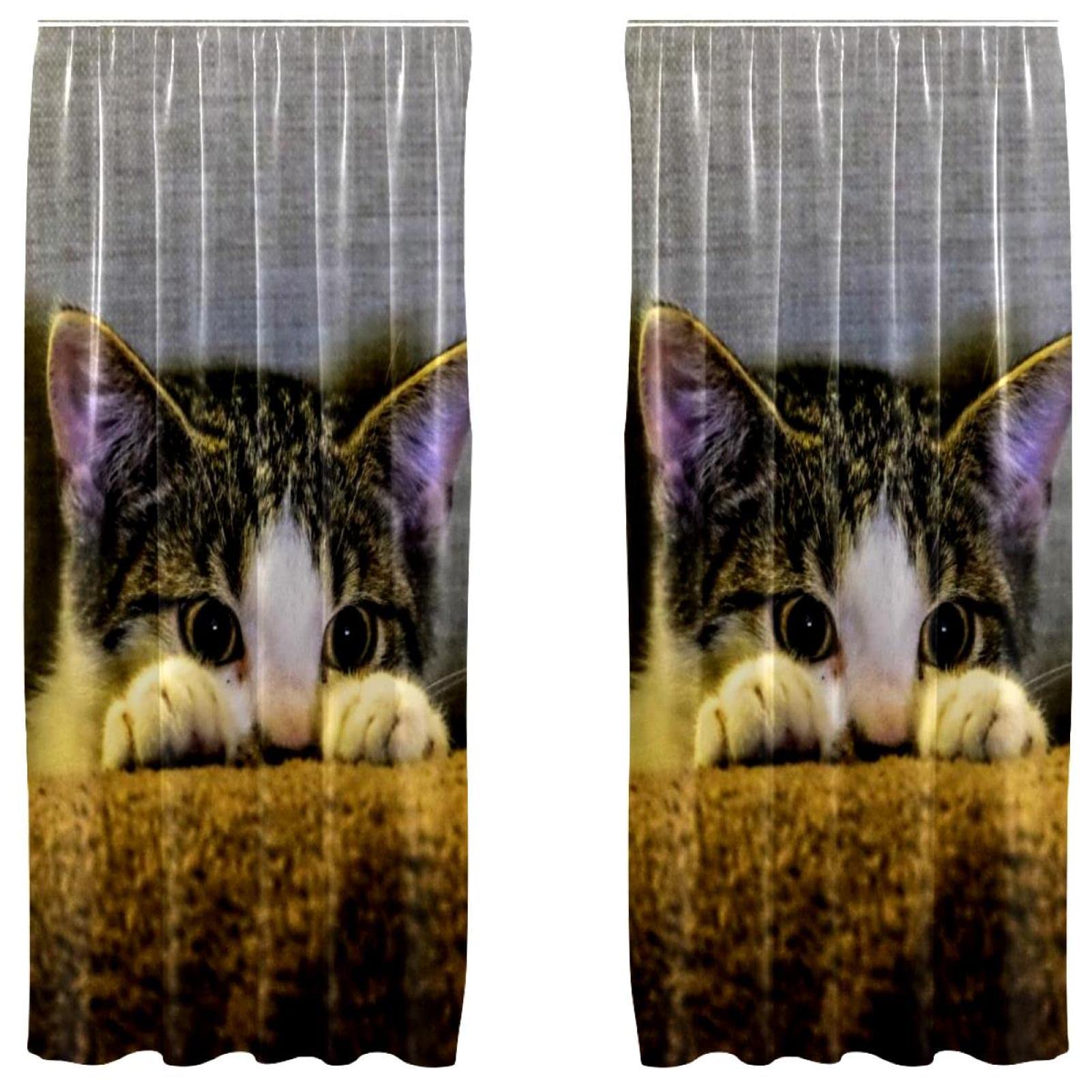 Rideau chat mignon pour salon et chambre ado - Paire de double rideaux 140x213 cm