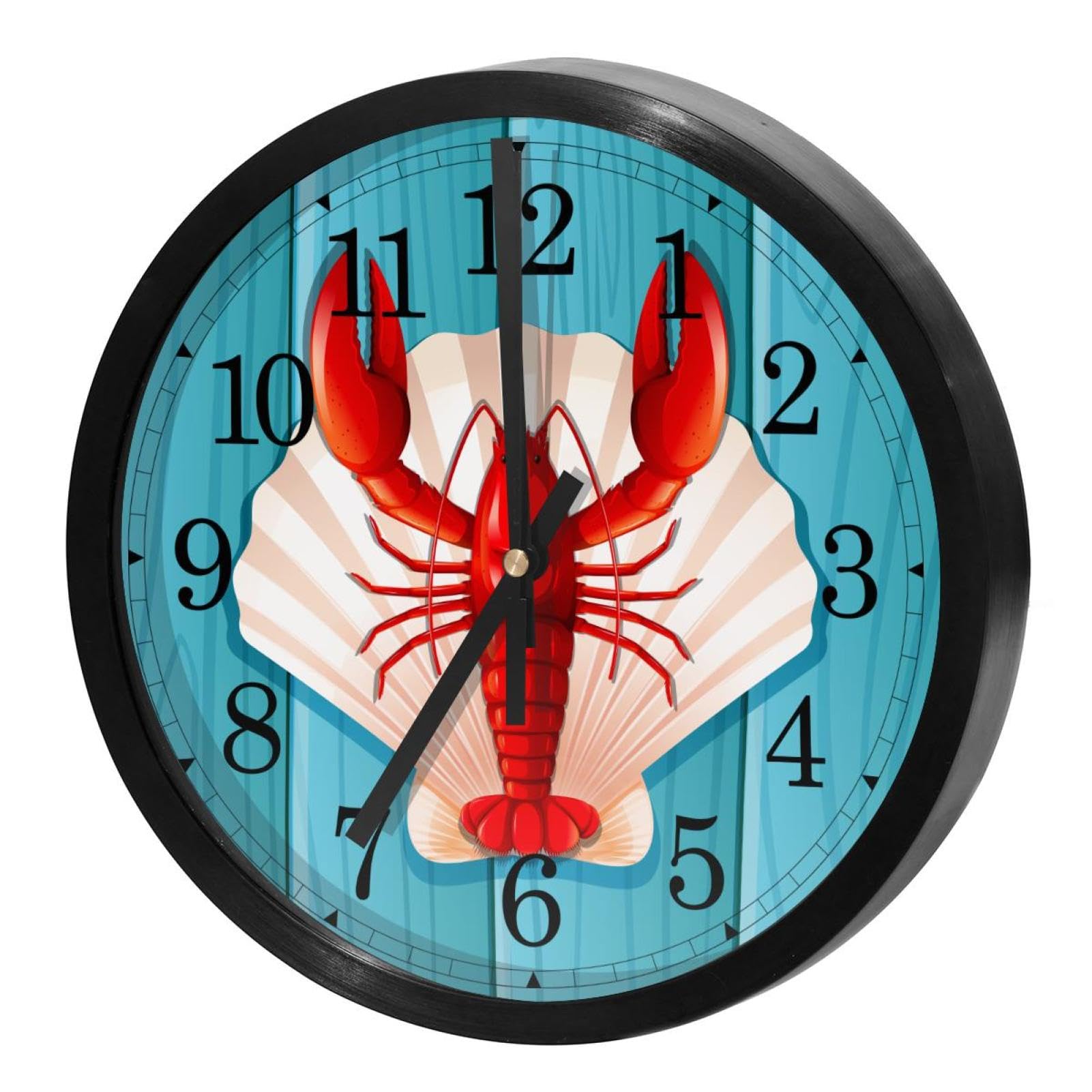 Horloge murale silencieuse pour chambre et bureau déco marine homard sur coquille