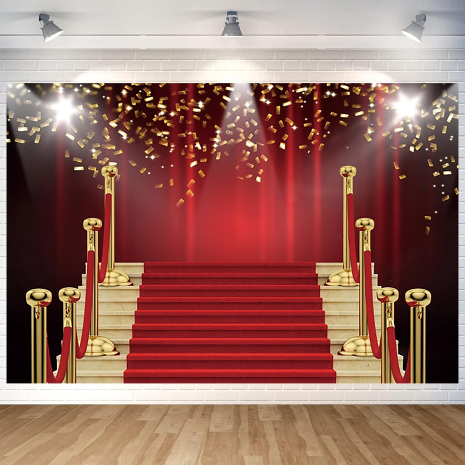 3.6x3m Fotohintergrund Roter Teppich Roter Vorhang Goldband Preisverleihung Fotografie Hintergrund VIP Filmabend Abschlussball Hochzeit Geburtstag Party Dekorationen Photo Booth Requisiten