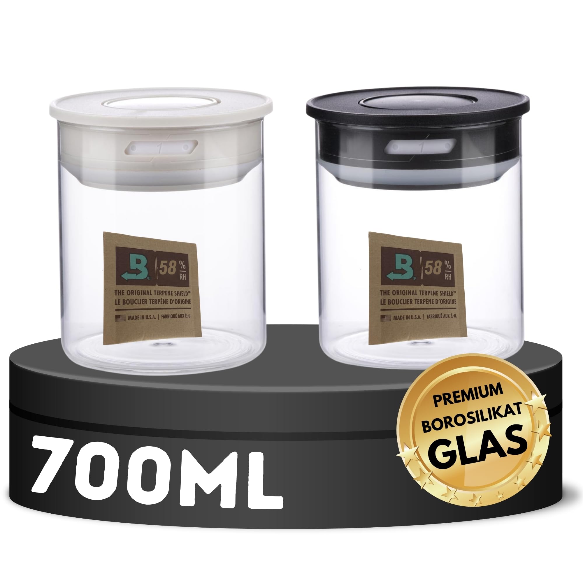 TronicXL 2 x 700 ml próżniowe słoiki do przechowywania ziół, borokrzemu, szczelne, szklane pojemniki z pokrywką, kompatybilne z opakowaniami Boveda, 58% do uprawy roślin