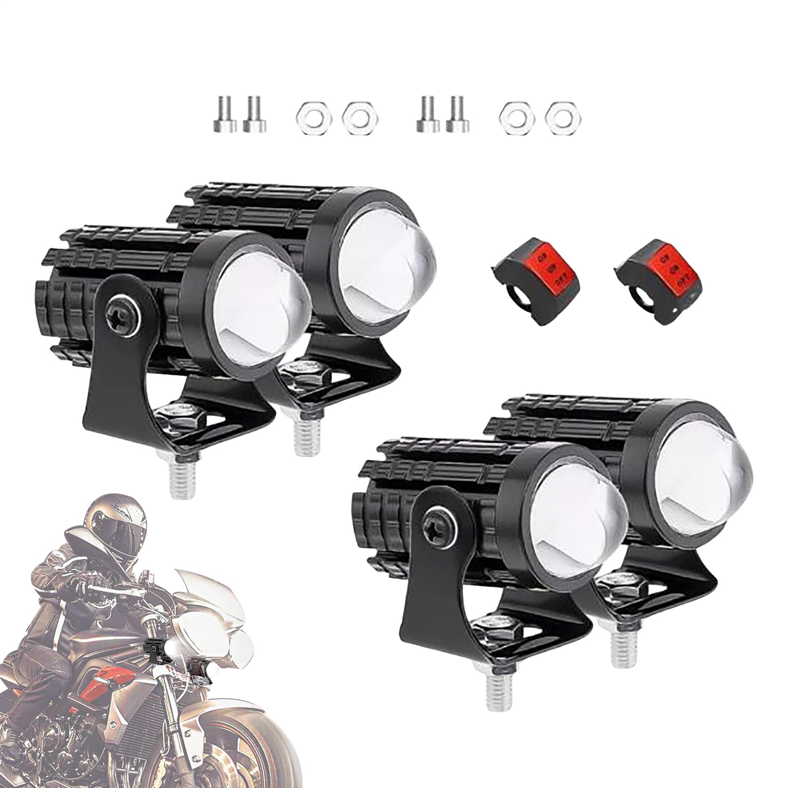 Genérico Faro para Motocicleta - Faros Auxiliares de Motocicleta Bicolor | Faros Impermeables 4 Piezas para ATV Calle Dirt Bike