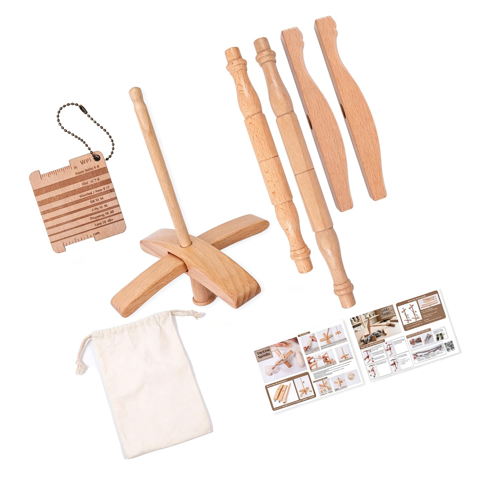 BELOWSYALER I Shape Wood Yarn Winder and Wooden Thread Spool Holder Stand with Yarn Gauge and Storage Pouches for Sewing and Weaving I Shaped Thread Planner