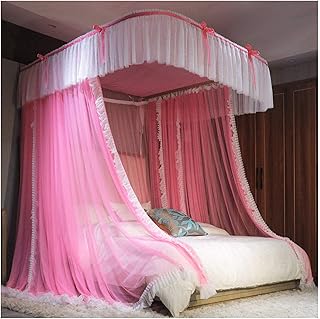 Zanzariera per letto Zanzariera a forma di U con crittografia del binario di guida, tende da letto allargate per porte sovrapposte per letto per ragazze (dimensioni: per letto da 1,2 m/4 piedi) QZQQ