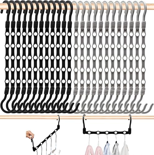 Paquete de 24 organizadores de armario y almacenamiento, perchas más fuertes que ahorran espacio con 5 agujeros, almacenamiento de armario para ropa