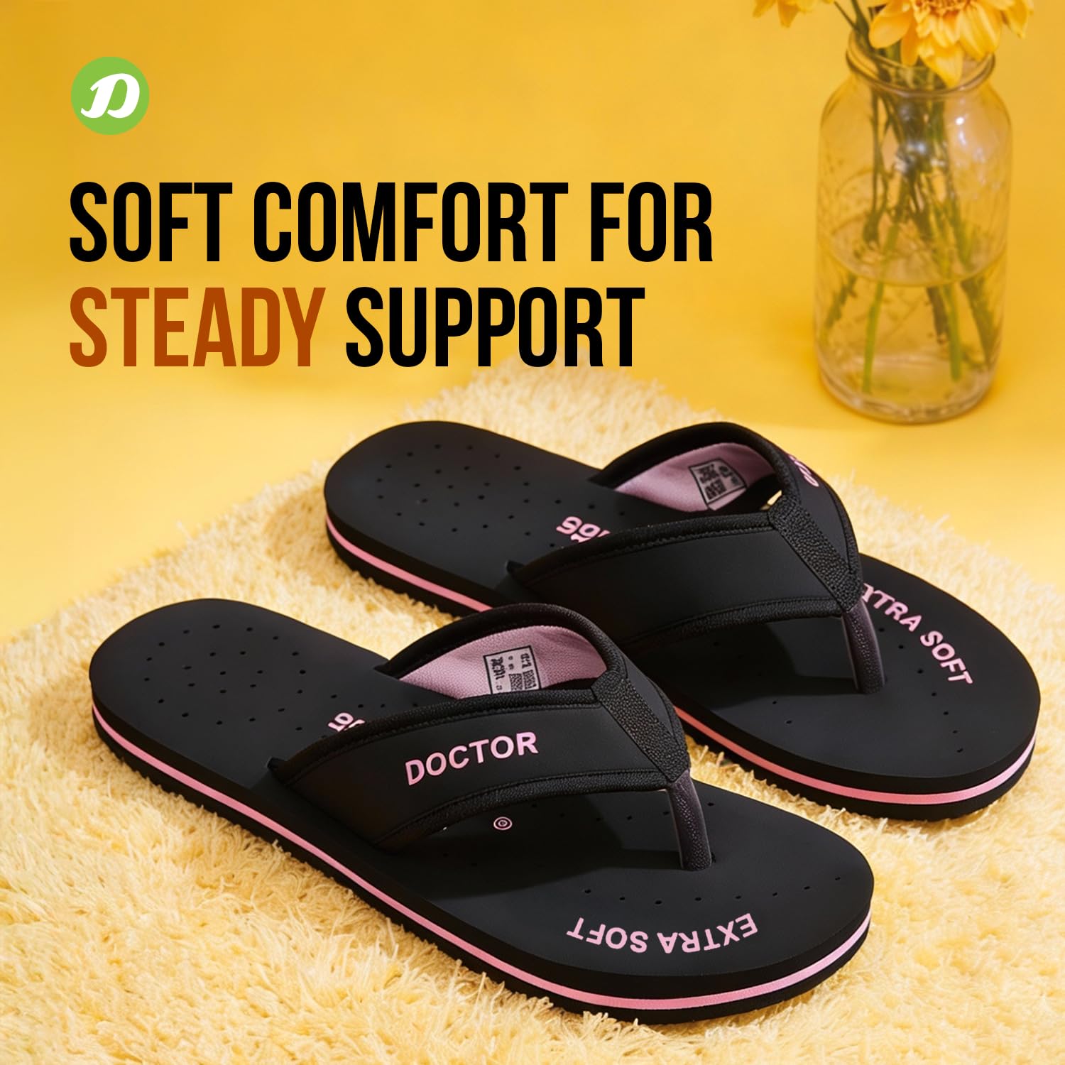 DOCTOR EXTRA SOFT Doctor Slippers for Women Orthopedic Diabetic Pregnancy Non Slip Lightweight Comfortable Flat Casual Stylish Dr Chappals and House Flip flops For Ladies and Girl’s D-22-Bk-Pink-9 UK 1
