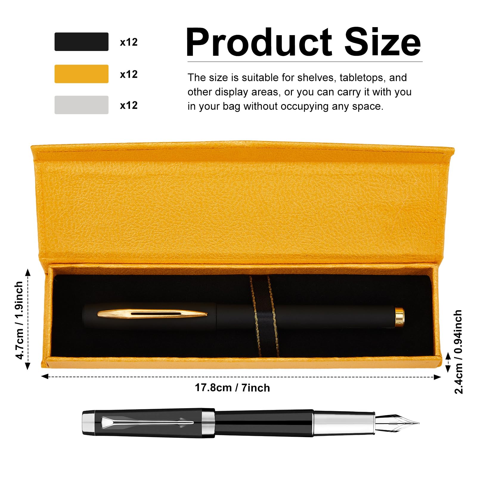 Teling Set di 36 scatole regalo per penne con cuscino e penna per presentazione, confezione regalo aziendale, set in nero, argento, oro (stile flip-top)