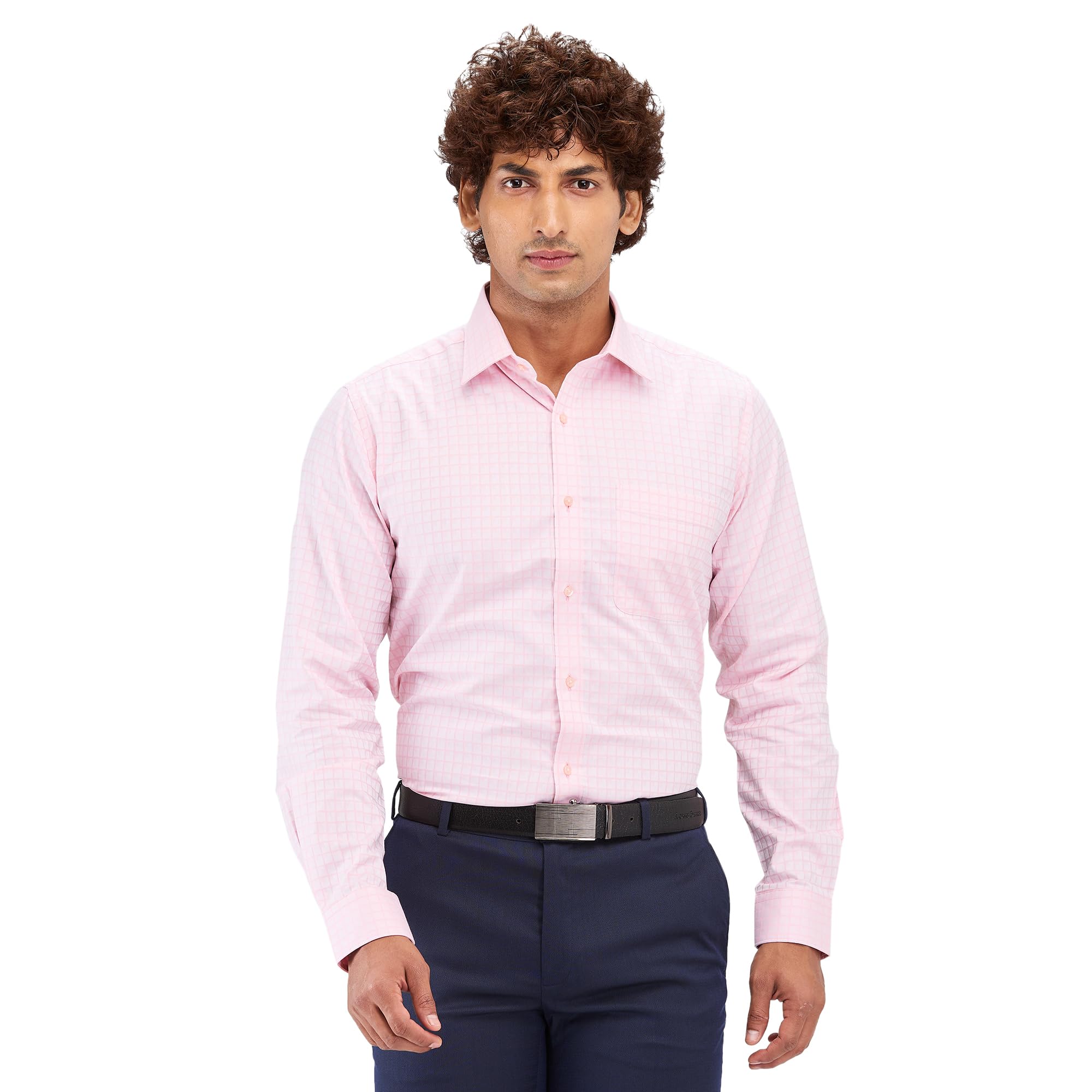 raymond Men Slim Fit Checks Pattern Pure Cotton Semi Cutaway Collar Formal Shirt-picture-34