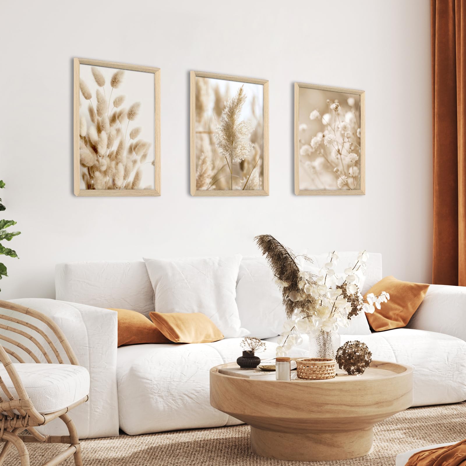 3 Posters Muraux Bohème Beige 30x40 Cm – Paysage Mer Plage Pampas, Décoration Zen Salon Chambre