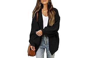 Women's Thick Long Cardigan with Lantern Sleeves