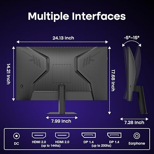 Miniatura 9 de Amzfast Monitor para juegos de 27 pulgadas 200Hz, monitor WQHD 2560 x 1440p, altavoces integrados, sincronización adaptativa de 1 ms, HDR400, 132%