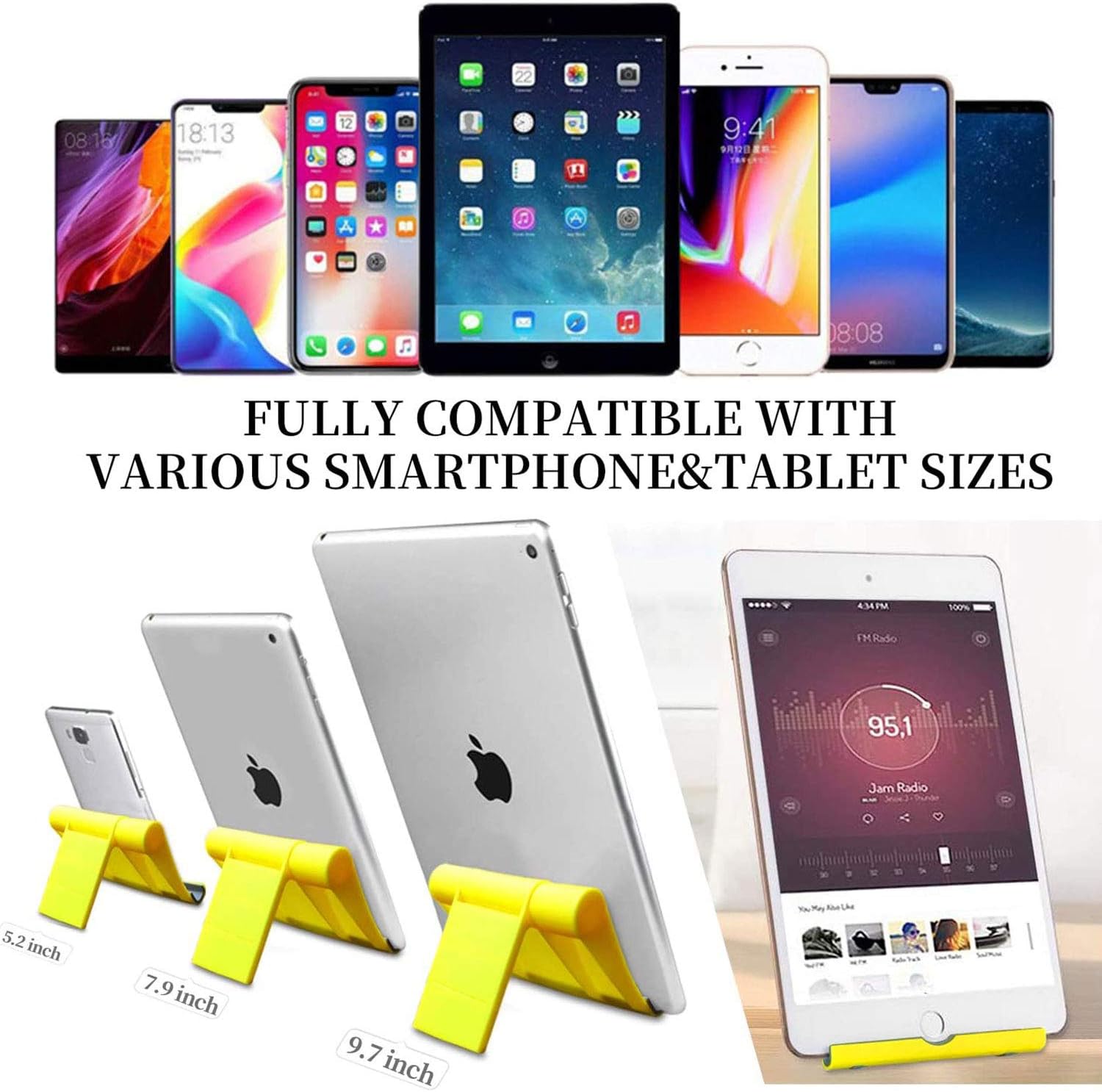Cell Phone Stand for Desk Foldable, Desk Phone Holder Stand for Office Kitchen Travel, Mobile Phone Stand for Tablet Stand Phone Dock Cradle Compatible with iPad Switch, All Smartphone (Yellow)