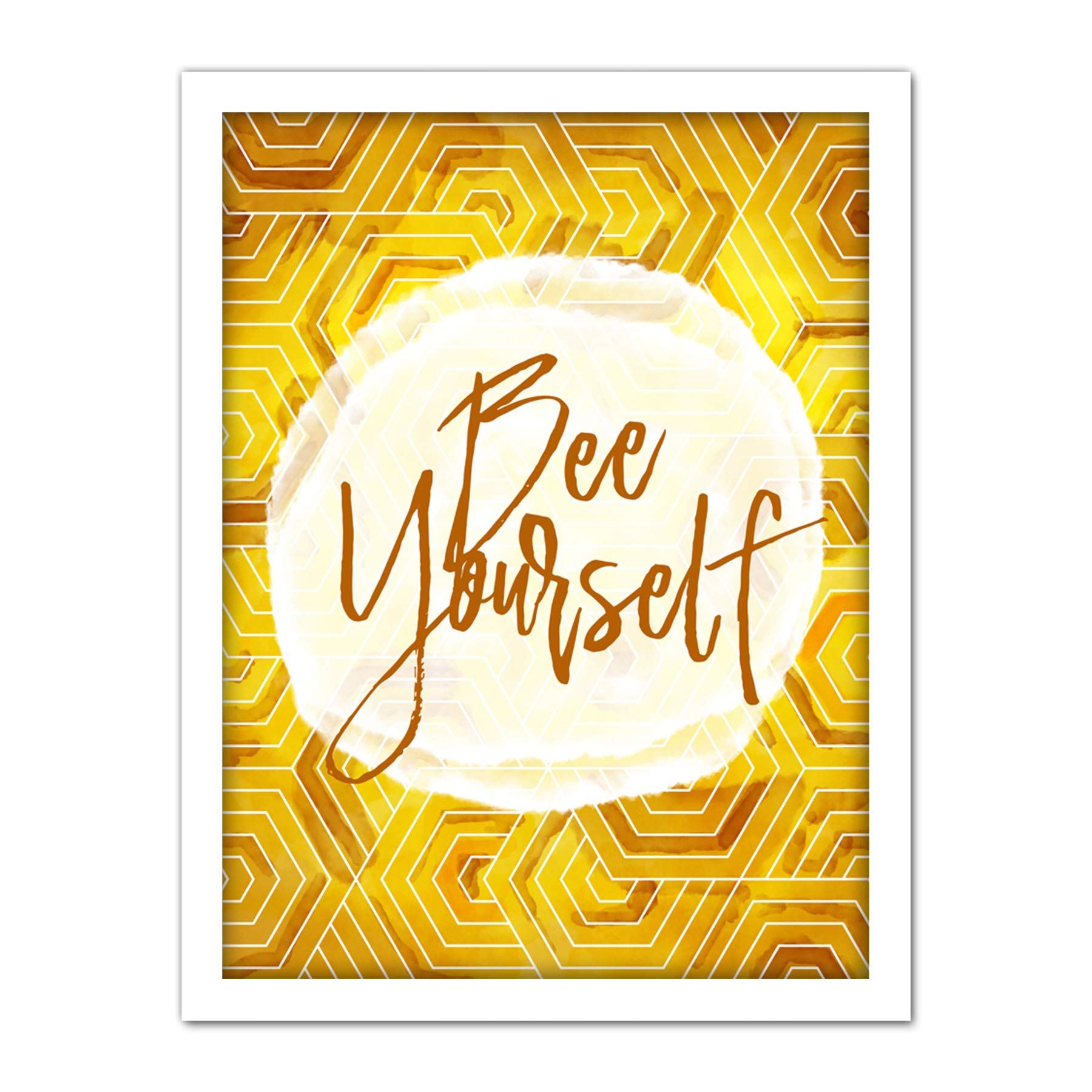 Wee Blue Coo Bee Be Yourself Honeycomb Artwork Framed Wall Art Print 18X24 Inch