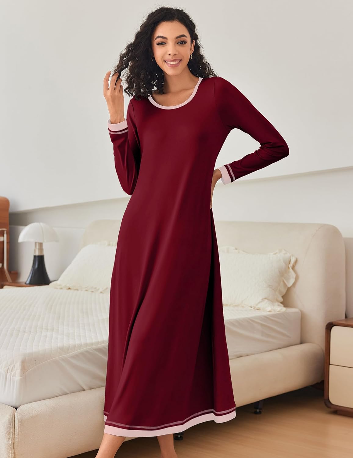 Ekouaer Nightgown Women Long Sleeve Sleepwear Full Length Long Nightshirt Soft Loungewear S-4XL - Image 3