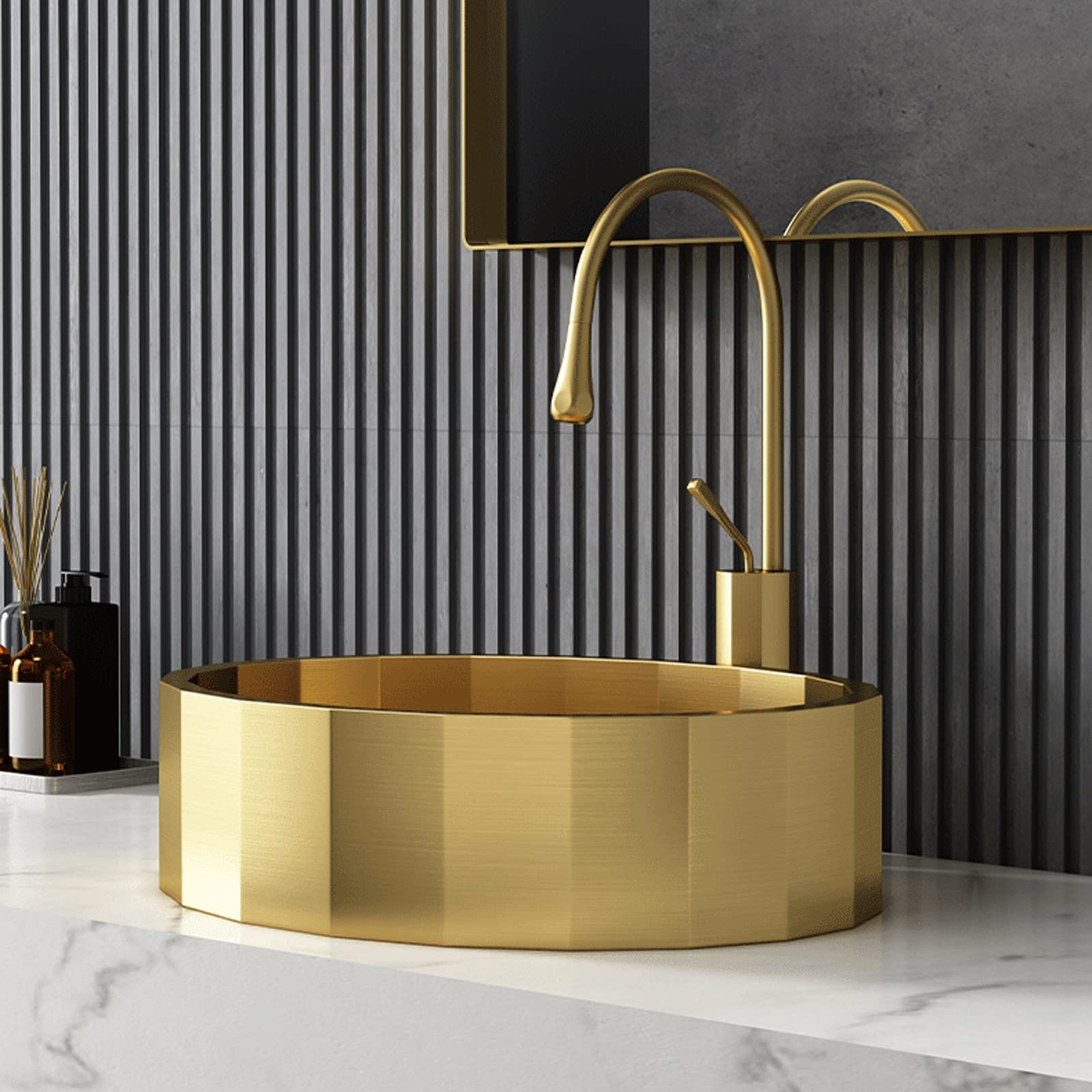 Umywalka łazienkowa Zlewozmywaki do naczyń łazienkowych, Zlewozmywak na komercyjny matowy złoty owalny dla 17,7 × 14,5 cala, ręcznie wykonany ze stali nierdzewnej T304 trwały blat