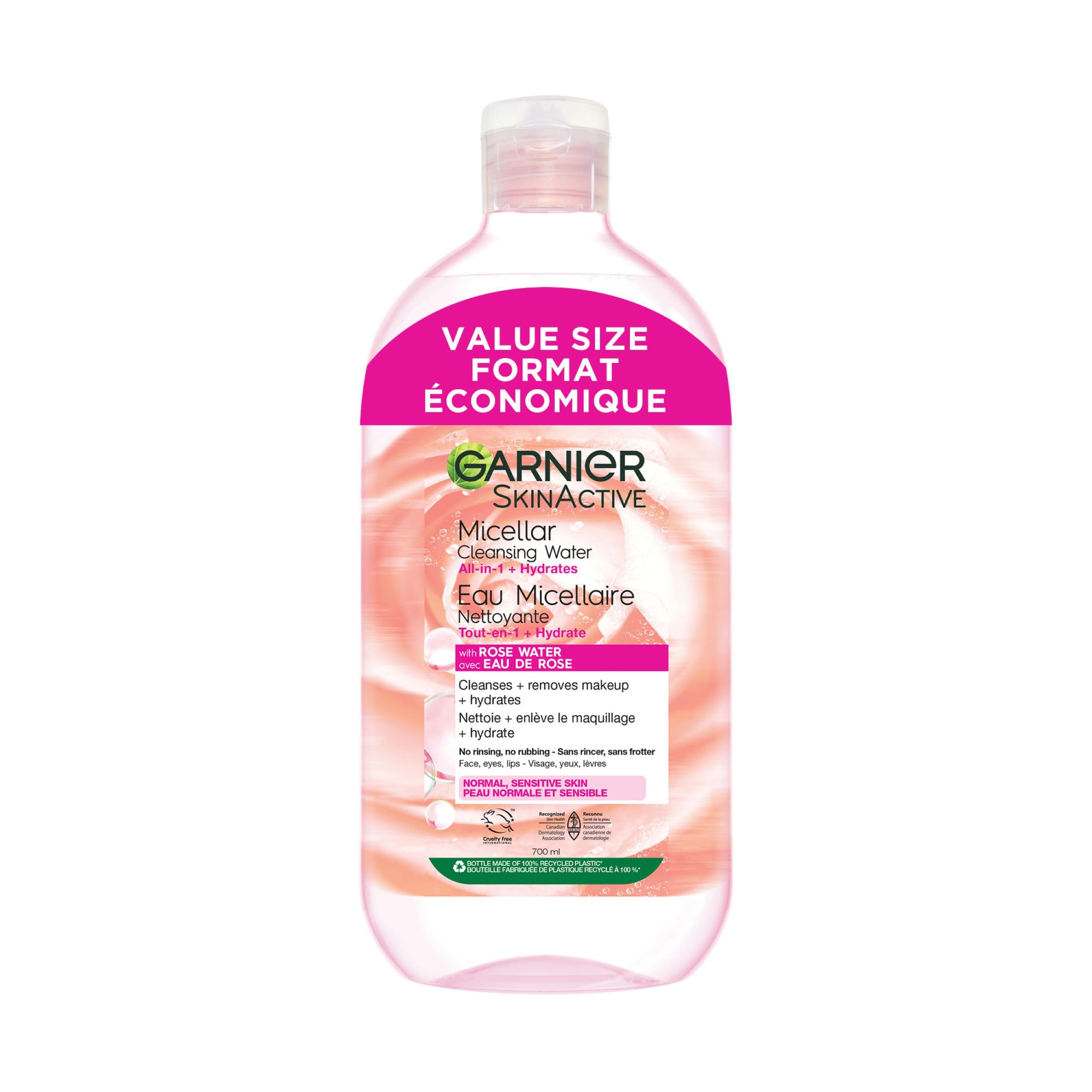 Garnier Micellar Cleansing Water, All-In-One Hydrating Makeup Remover, Face Cleanser With Rose Water & Glycerin, Hypoallergenic, Sensitive to Dry Skin, 700ml