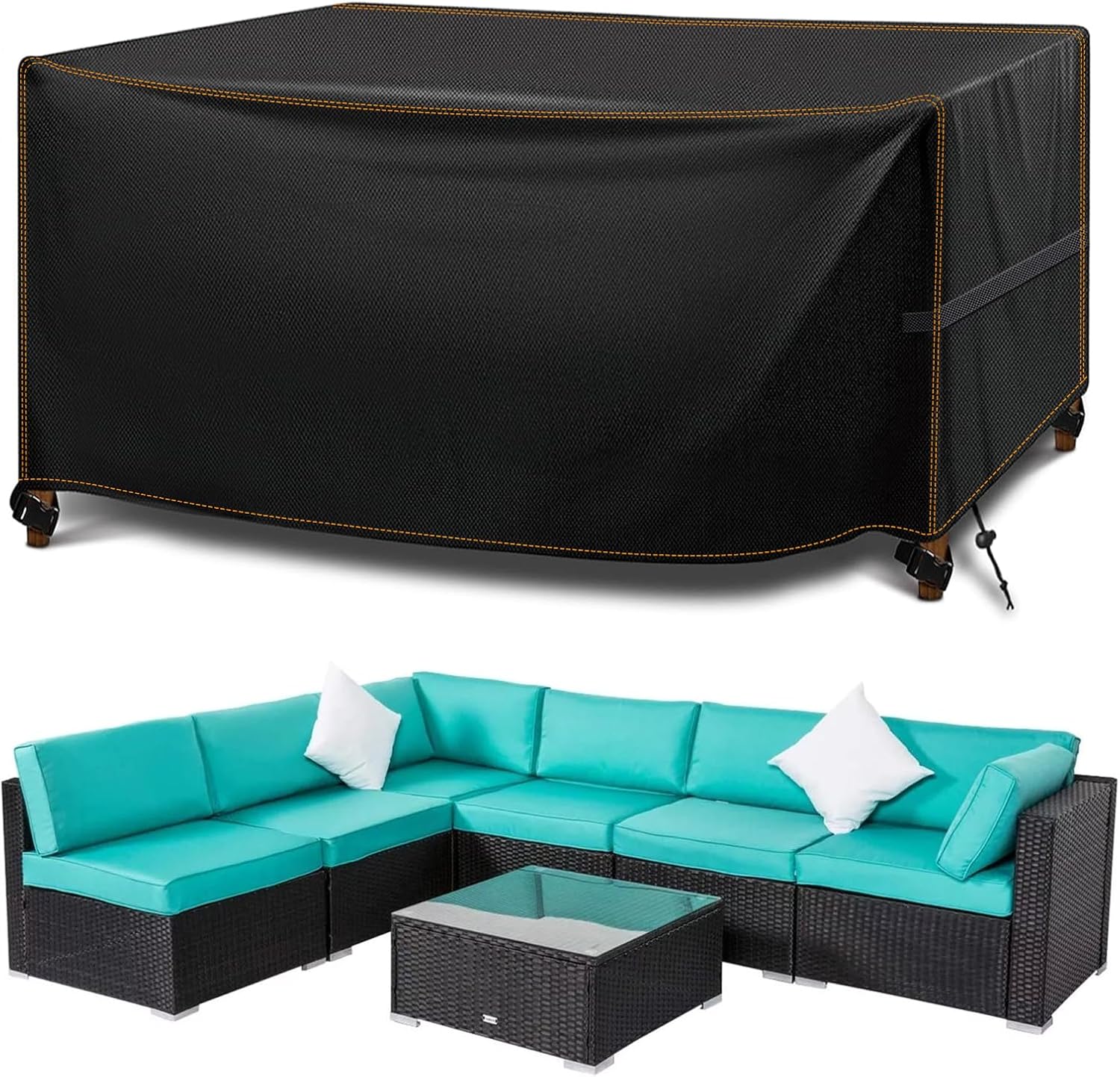 WUAYAMI Tuinmeubelafdekking, waterdicht afdekzeil, tuinmeubelen, winddicht, anti-uv, zware belasting, 420D Oxford-weefsel, voor zitgroep, tuintafels, terrasmeubels, kaki, 125 x 125 x 74 cm WUAYAMI Tuinmeubelafdekking, waterdicht afdekzeil, tuinmeubelen, winddicht, anti-uv, zware belasting, 420D Oxford-weefsel, voor zitgroep, tuintafels, terrasmeubels, kaki, 125 x 125 x 74 cm