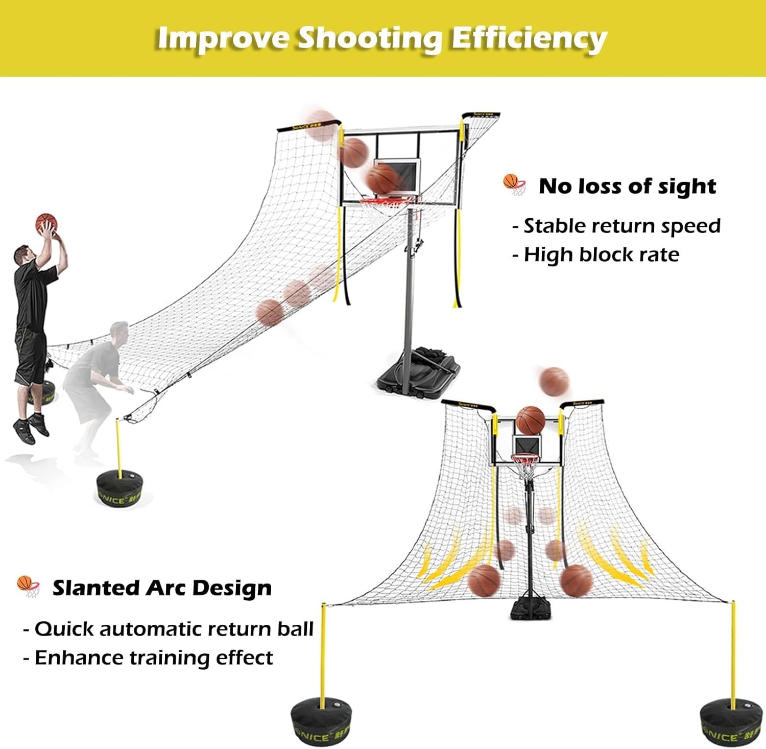 Basketball Rebounder Shot Returner Ball Return Net Guard - Hoop Accessories Removable Shooting Aid for 3-Pointers/Free-Throw Practice Suspended School