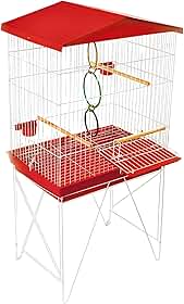 Viveiro Para Pássaros Grandes Poleiro Frontal Papagaios Calopsitas Aves Gaiola com Acessórios (Vermelho)