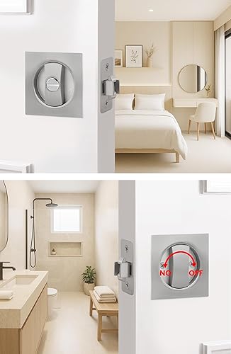 Miniatura 7 de goldenwarm Cerradura de puerta de bolsillo de níquel cepillado, herrajes para puerta de bolsillo cuadrado de privacidad, no ajustable, cierre de