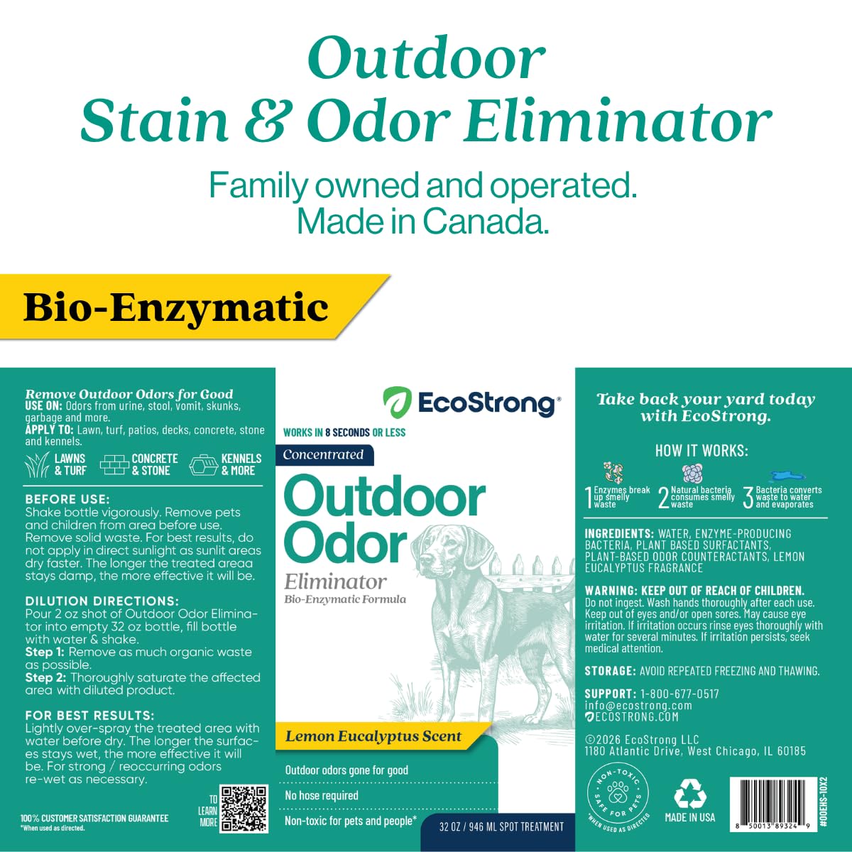 Eliminatore di odori per esterni, detergente enzimatico per l'urina del cane, potente deodorante per animali domestici, gatti, animali, forza professionale per cortile, tappeto erboso, canili, patii,