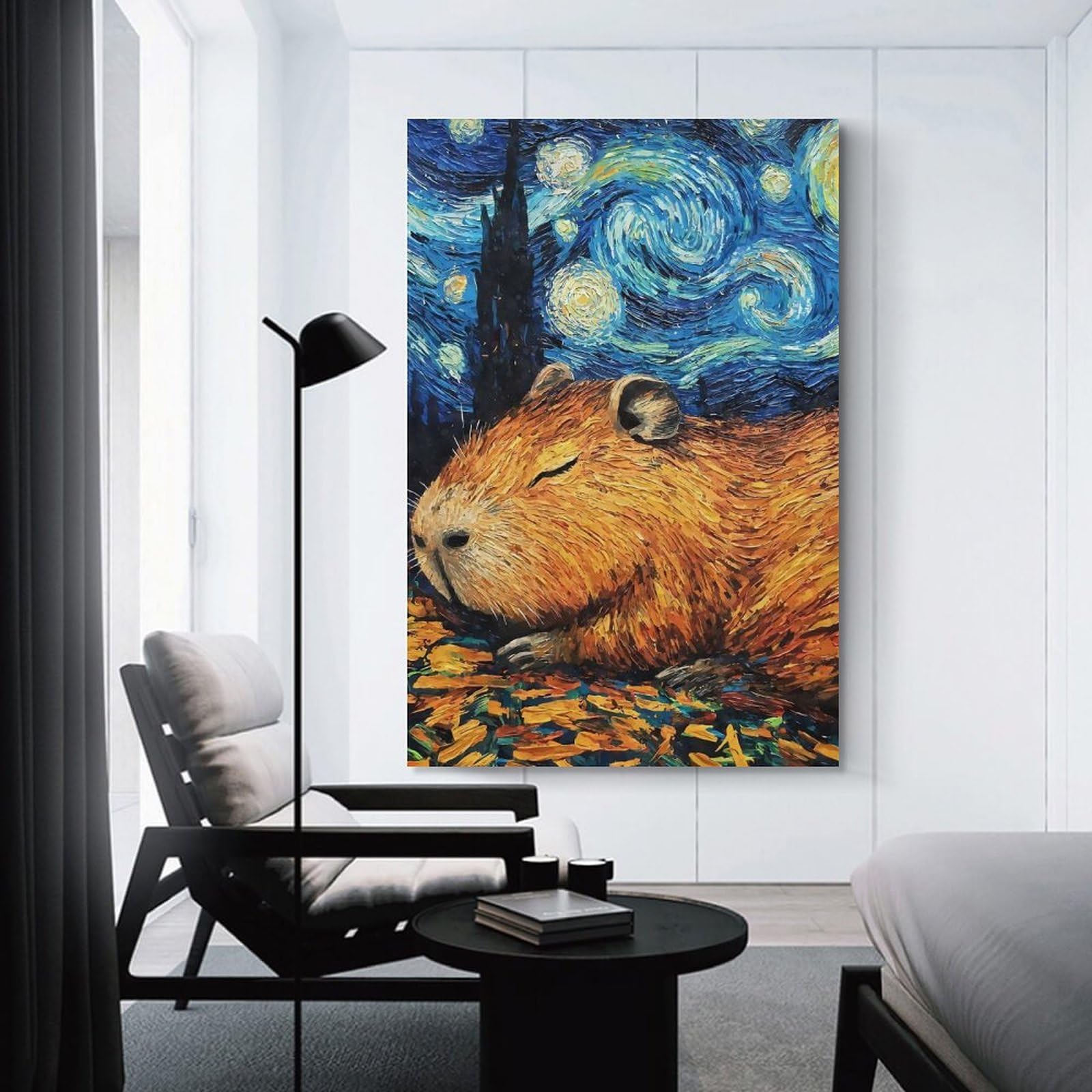 Junmoney Unframe-Style-8 Capybara Sleeping Starry Night Room Decor Wall Art 20X30inch(50X75cm), For Lounge Decor, Offices Or Entryway Styling, A Flexible Wall Accent For Shared Spaces