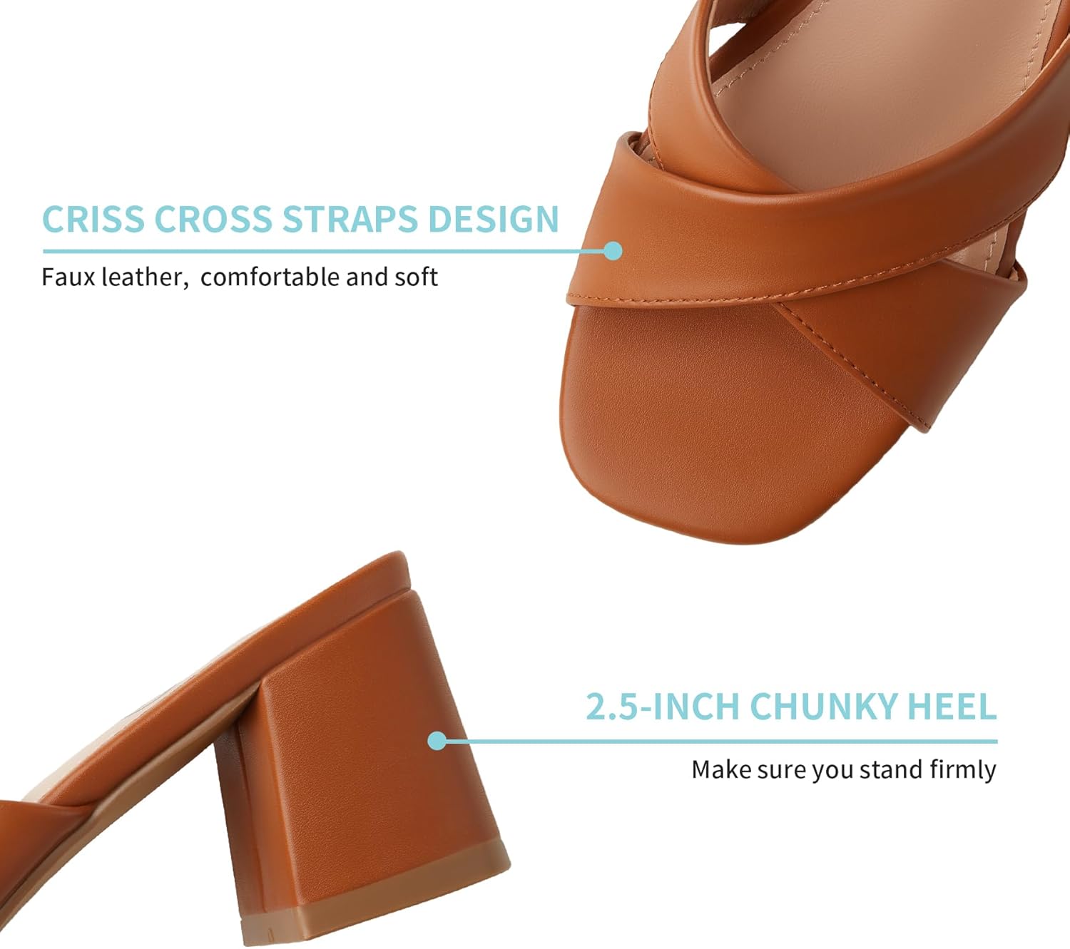 Rekayla Women's Square Open Toe Heels Heeled Sandals Low Block Chunky Heels Cross Strap Slip on 2.5 Inch Heel Sandals Comfortable Casual Summer Mules Shoes - Image 3