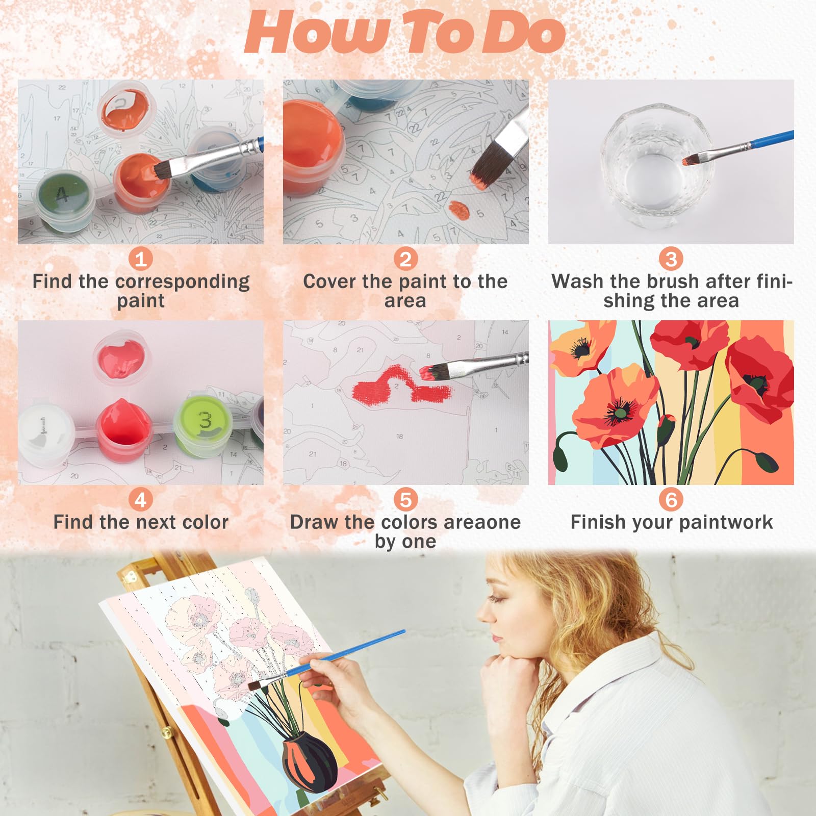 Kit Peinture Par Numéros Adultes - Lot De 4 Avec Cadre, Toile 20x30 Cm, Acrylique, Décoration Maison