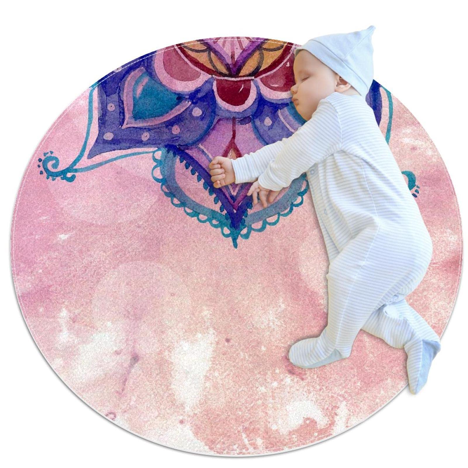 Tapis de salle de bain rose mandala antidérapant rond 1m de sol