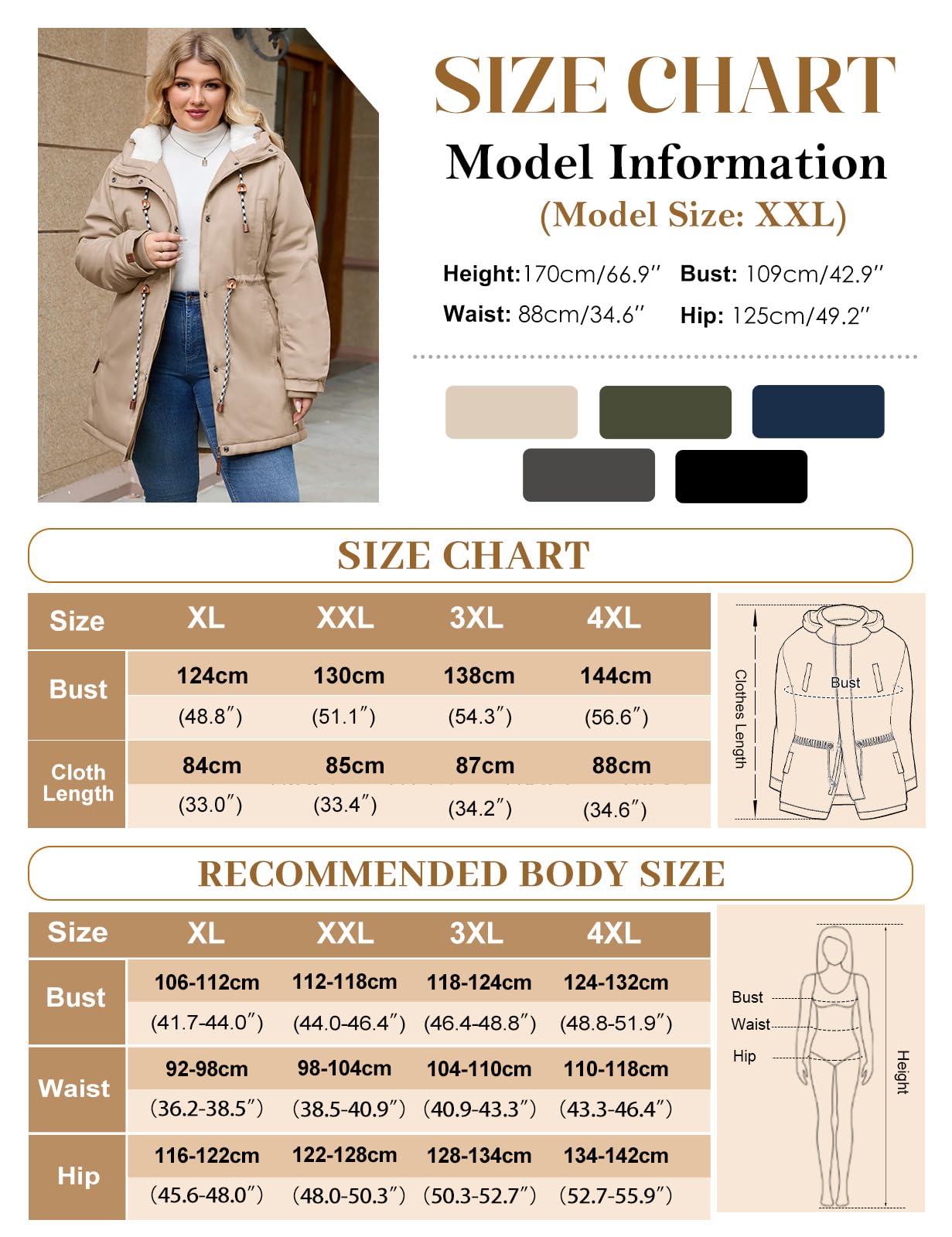Tuopuda Giacca Parka Donna Invernale Medio Lungo Cappotto in Pile Taglie Forti con Cappuccio Caldo Casual Outdoor Antivento Cappotti