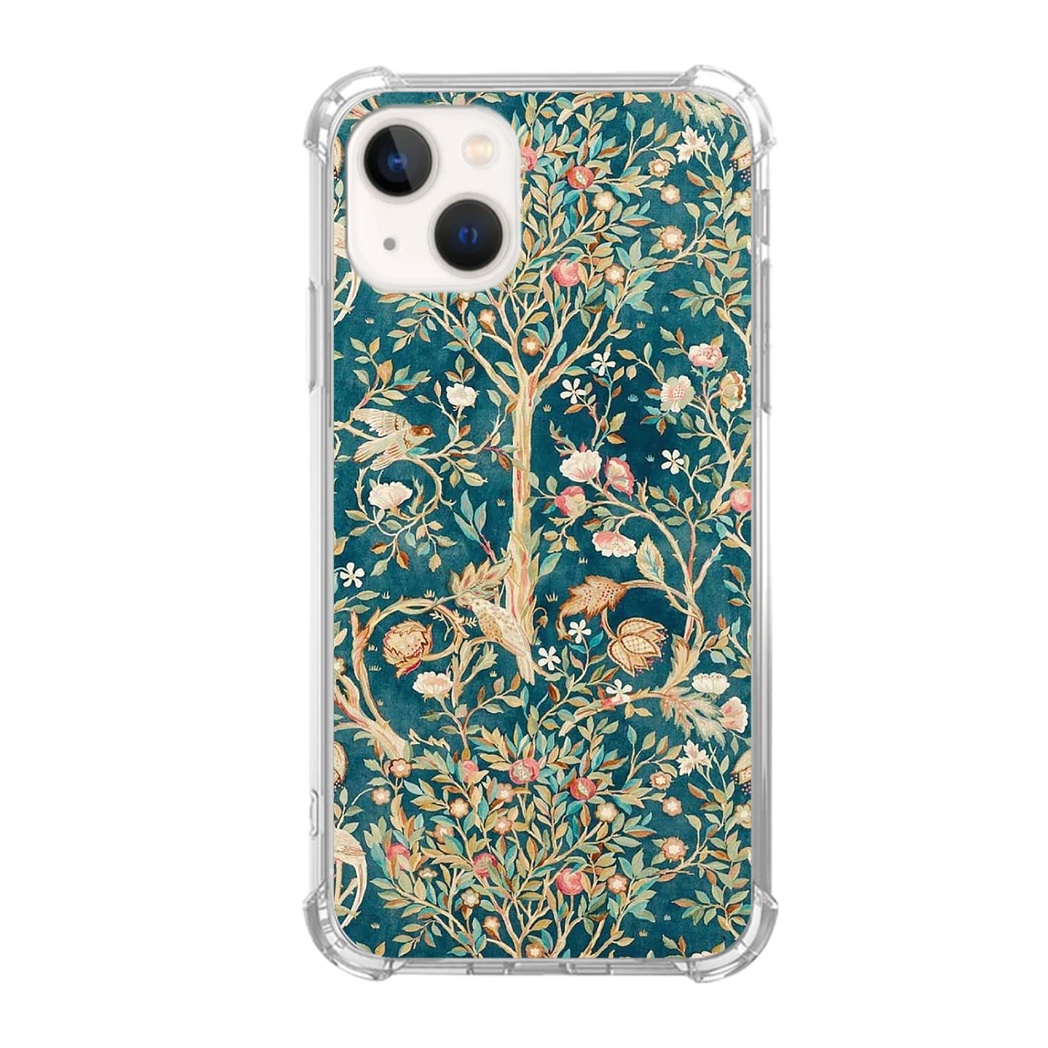 William Morris Vintage Melsetter Teal Blue Green Floral Art Phone Case Compatible with iPhone 15,Wild Flowers Case for Girl Women Men,Unique Soft TPU Bumper Case Cover
